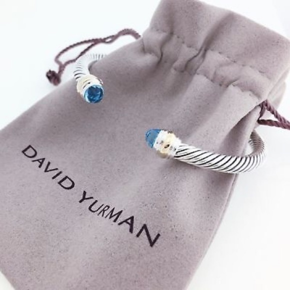 David Yurman 5mm Blue Topaz & Gold Bracelet - Picture 2 of 4